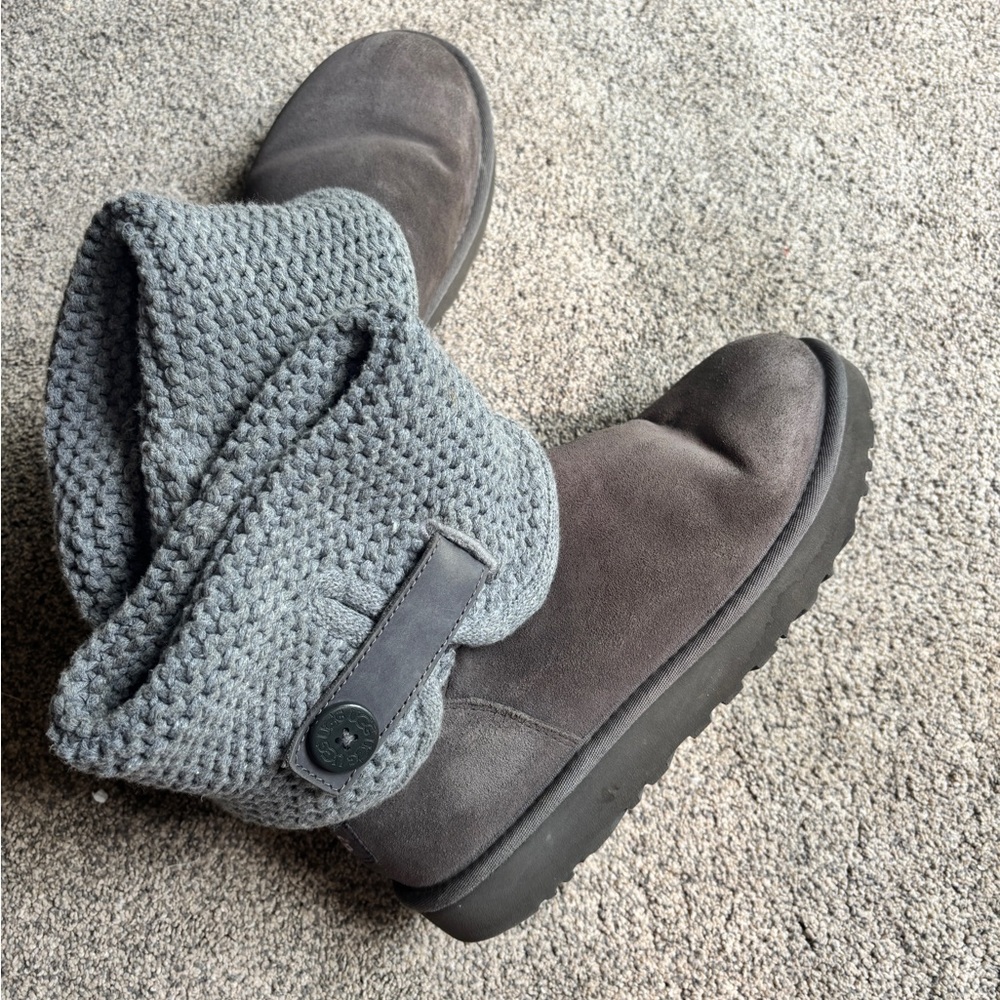 UGG Gray Ankle Boots with Crochet Cuff